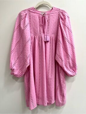 Mille Daisy Cotton Puff-Sleeve Eyelet Mini Dress In Bubblegum Pink XXS